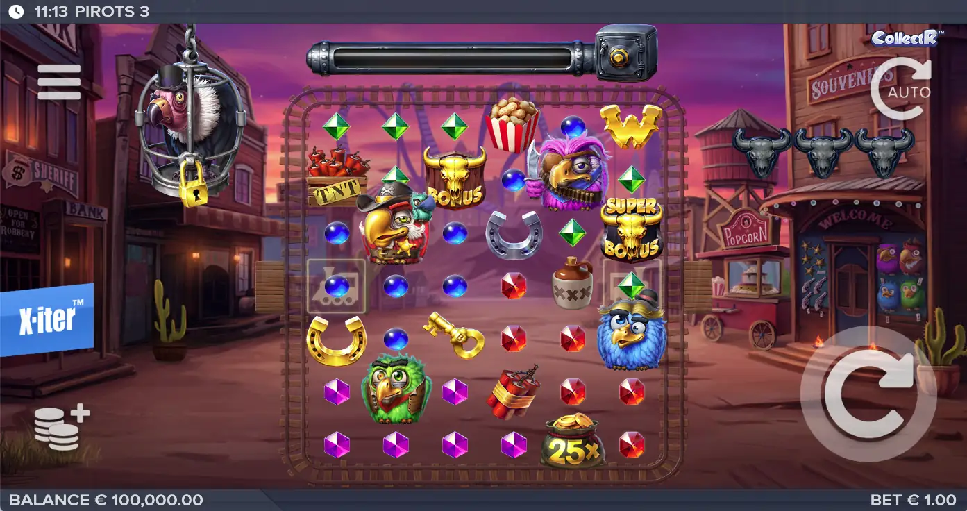 Pirots 3 demo gameplay showing the bandit on the grid