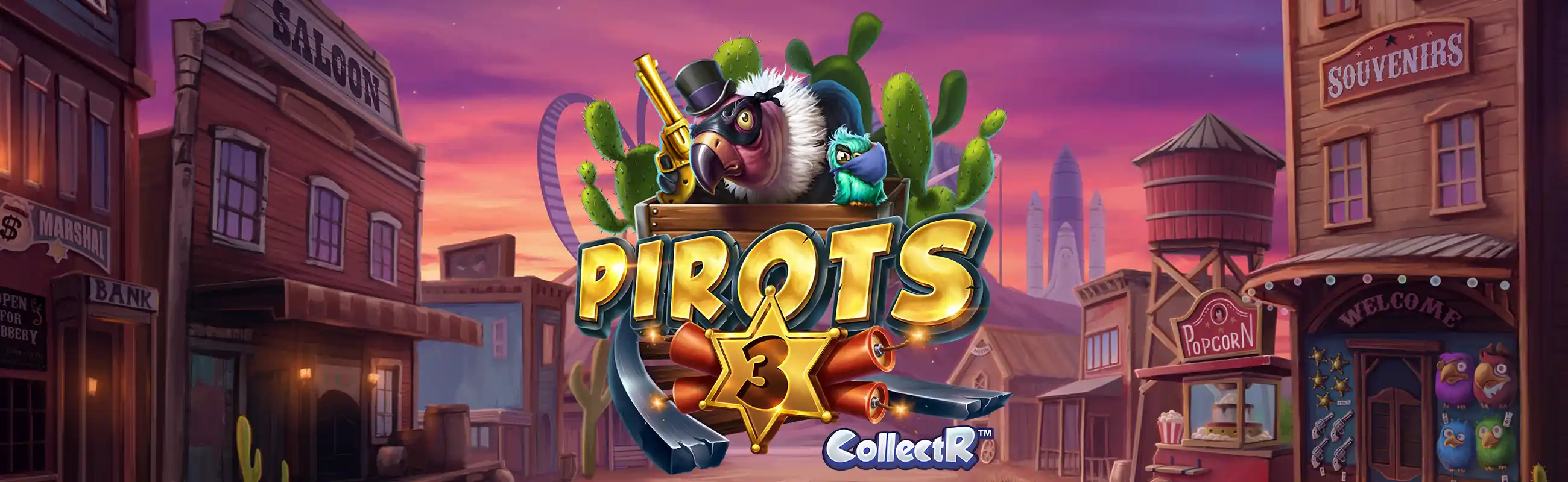 Pirots 3 slot artwork with the four birds and the bandit