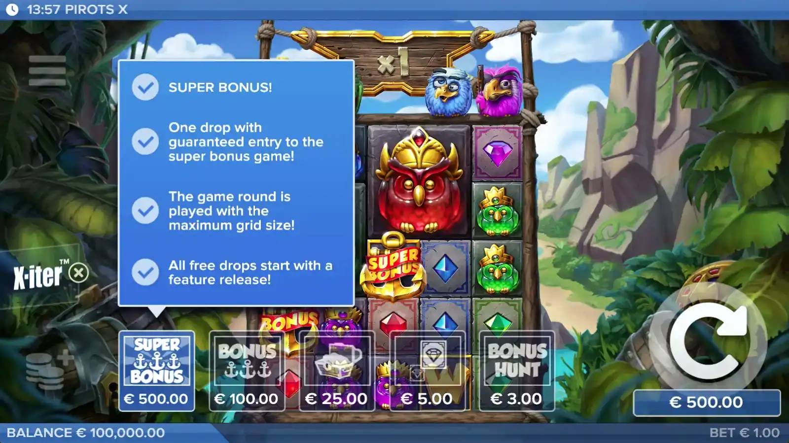 Pirots X X-iter bonus buy menu